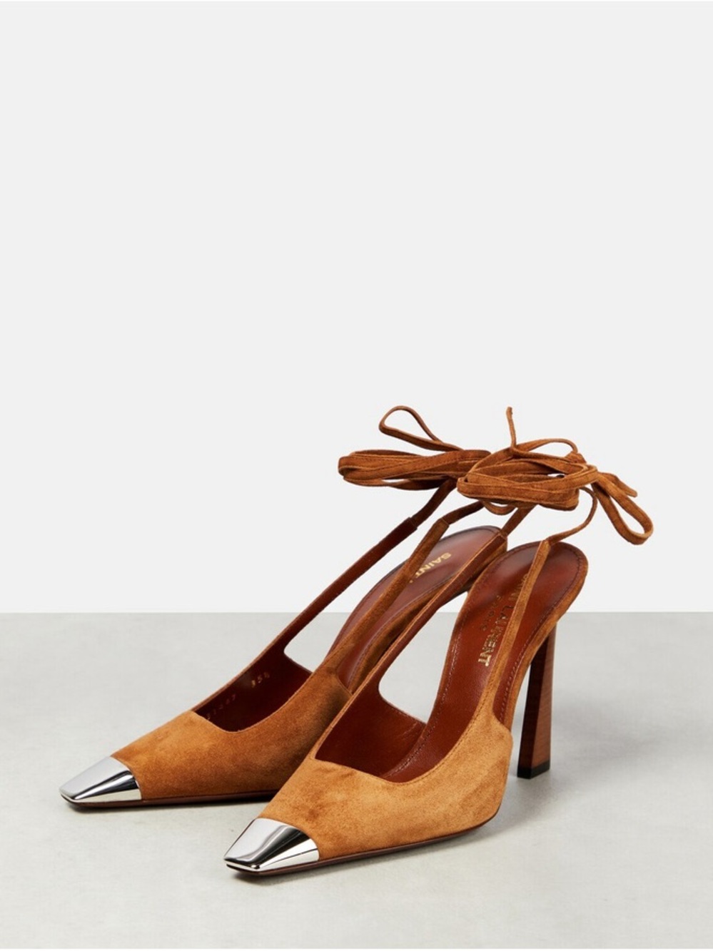 SAINT LAURENT Blade 105 Slingback Pump In Brown Suede - Picture 2 of 6
